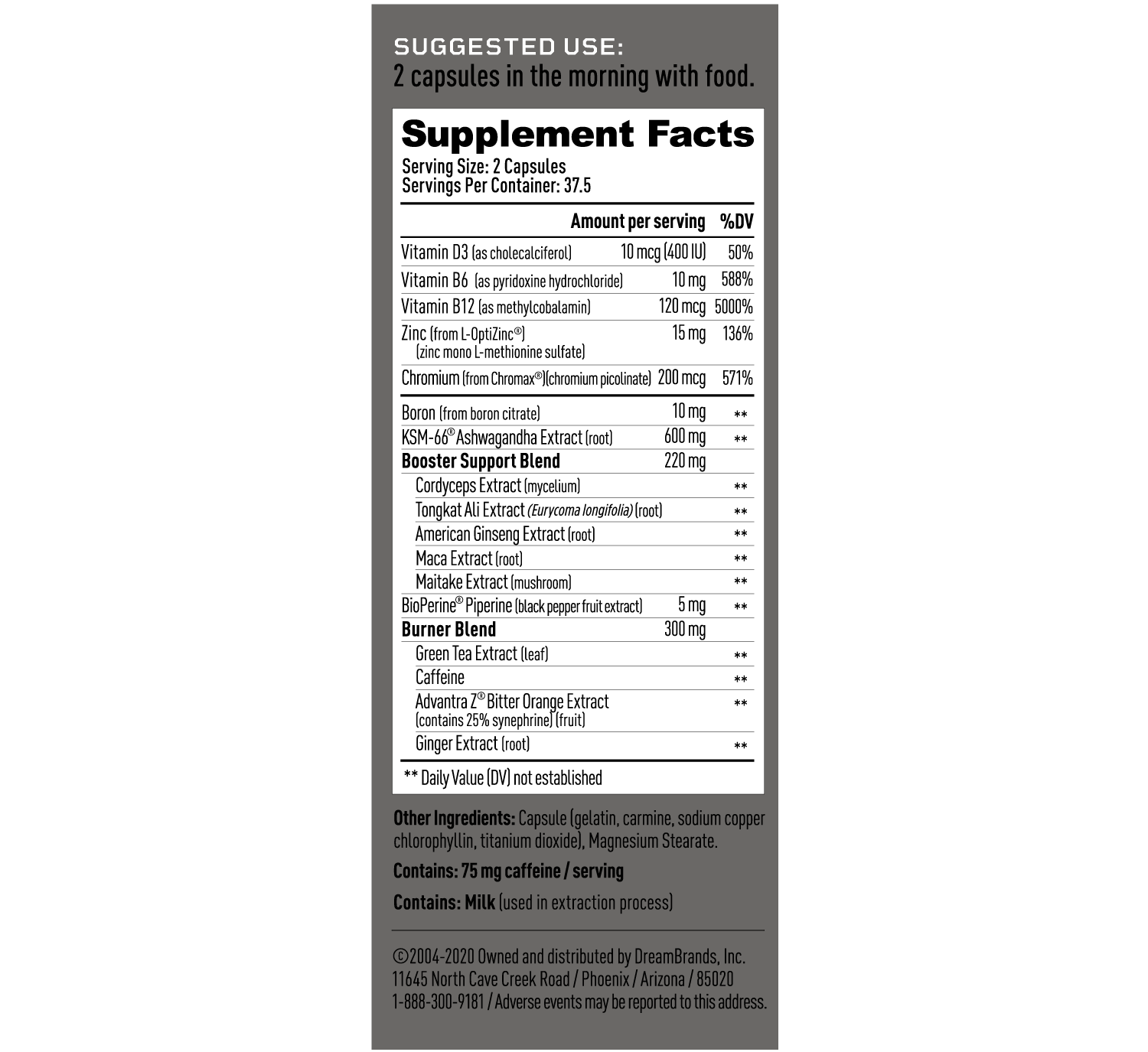 Mdrive Boost and Burn Supplement Facts